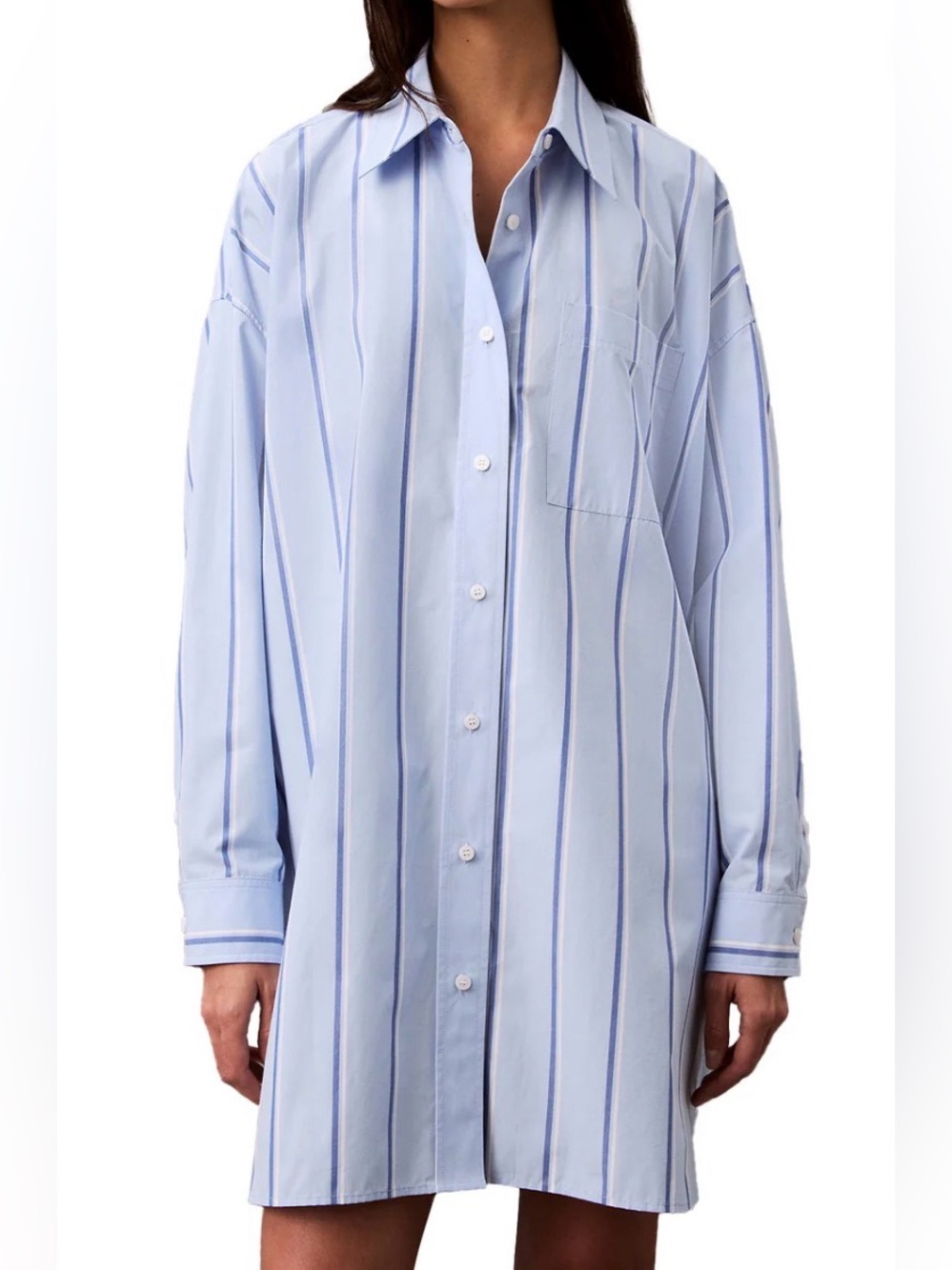 New 💙Calvin Klein Light Blue and Navy Striped Shirt Dress size L - Picture 4 of 14